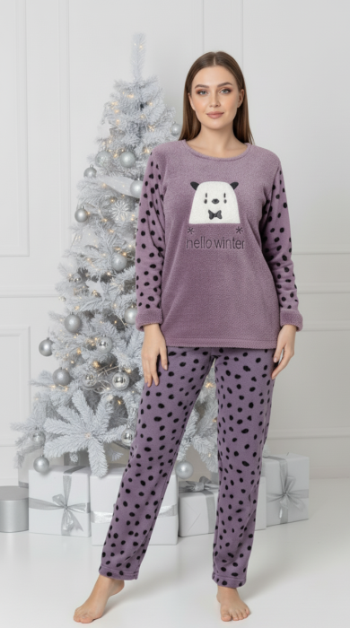 Pijama cocolino dama polar, pufoasa si calduroasa, mov 02140 cadou Craciun [1]