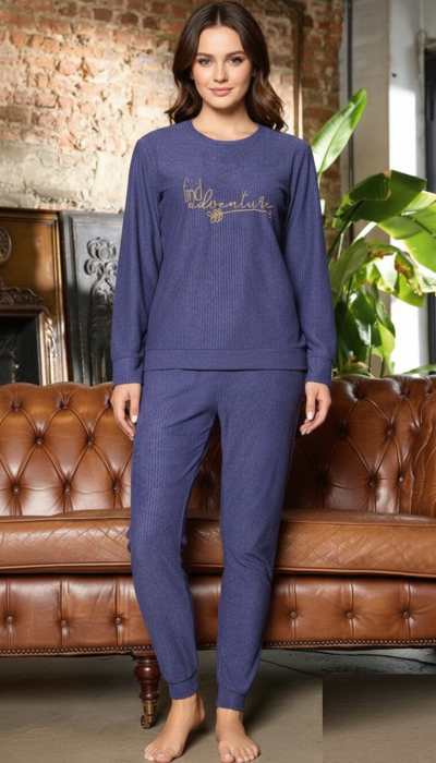 Pijama Dama Confortabila Catifea raiata Albastru Indigo 7803 [3]