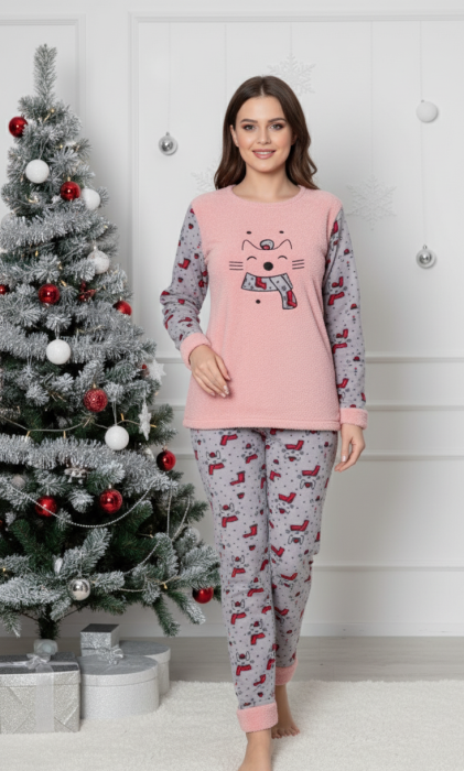 Pijama cocolino dama polar, pufoasa si calduroasa, corai 02168 cadou Craciun [1]