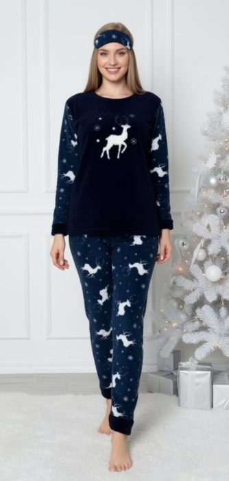 Pijama cocolino dama polar, pufoasa si calduroasa, bleumarin 02170 cadou Craciun [1]
