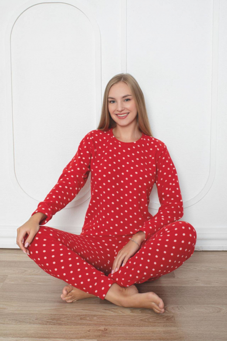 Pijama cocolino dama, soft polar, imprimeu buline Craciun, rosu 506 [2]