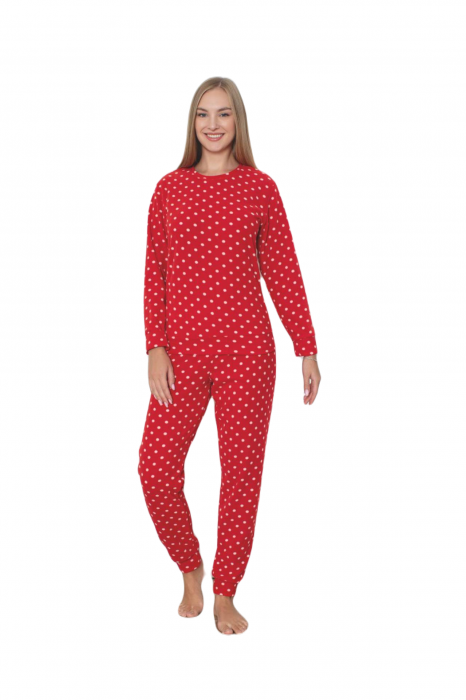 Pijama cocolino dama, soft polar, imprimeu buline Craciun, rosu 506 [3]