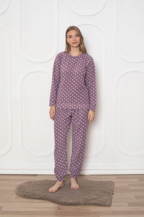 Pijama cocolino dama, soft polar, imprimeu buline, mov 503 [2]