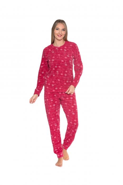 Pijama cocolino dama, soft polar, imprimeu Christmas Palms, rosu 514 [3]