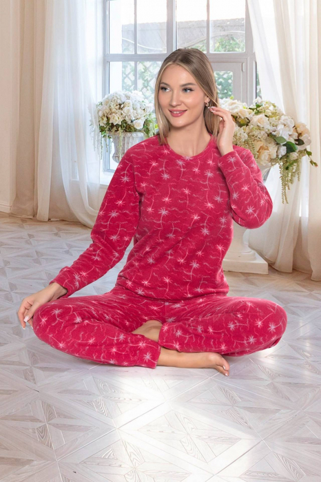 Pijama cocolino dama, soft polar, imprimeu Christmas Palms, rosu 514 [2]