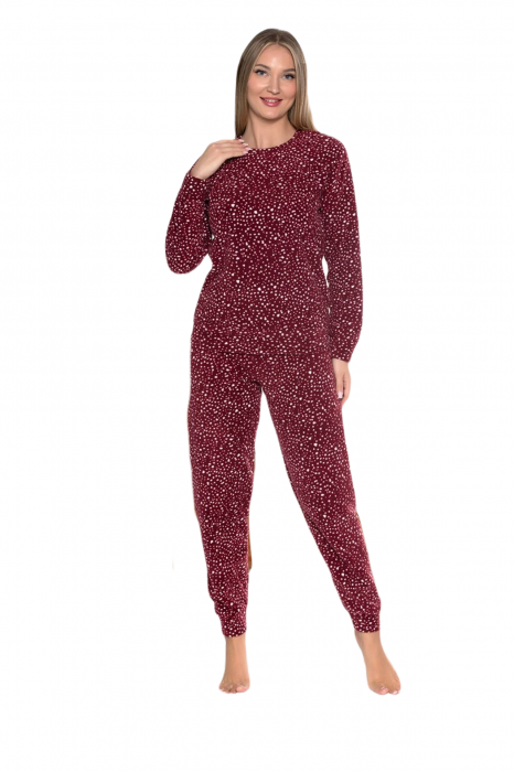 Pijama cocolino dama, soft polar, imprimeu dots, visiniu 513 [3]