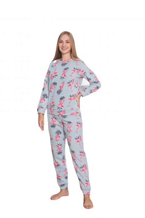 Pijama cocolino dama, soft polar, imprimeu Flamingo, vernil 520 [3]