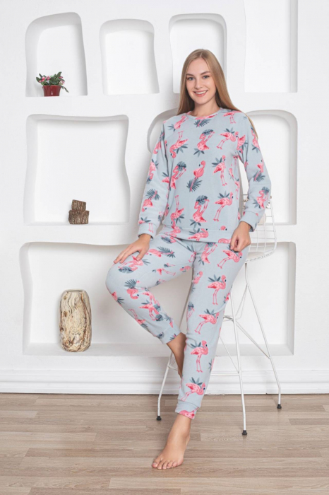 Pijama cocolino dama, soft polar, imprimeu Flamingo, vernil 520 [2]