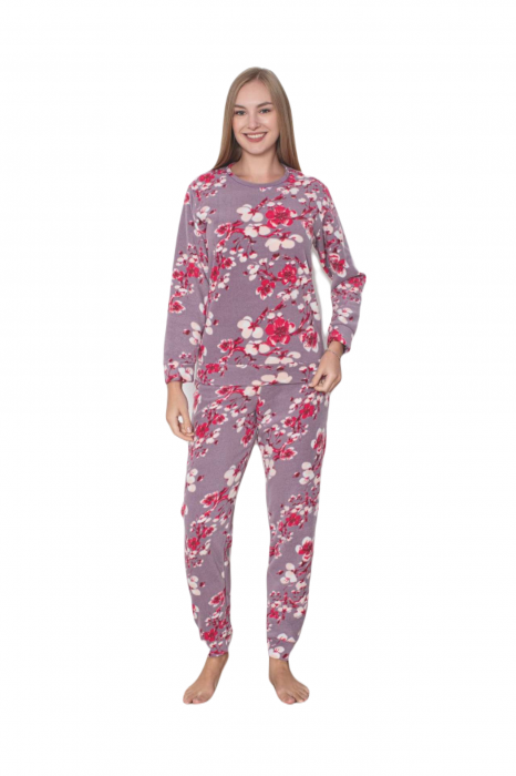 Pijama cocolino dama, soft polar, imprimeu Flowers, mov 515 [2]