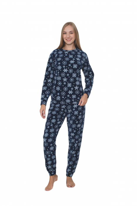 Pijama cocolino dama, soft polar, imprimeu fulgi nea de Craciun, Bleumarin 508 [3]