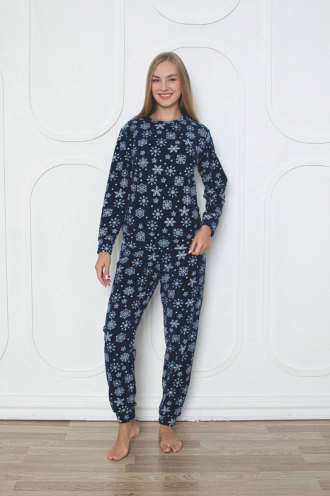 Pijama cocolino dama, soft polar, imprimeu fulgi nea de Craciun, Bleumarin 508 [2]