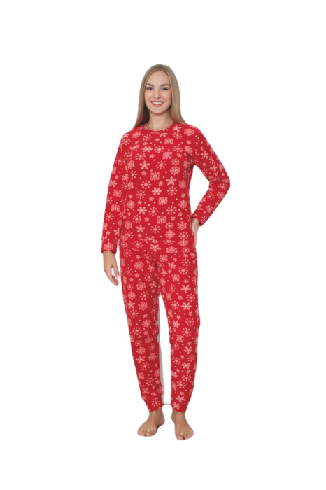 Pijama cocolino dama, soft polar, imprimeu fulgi nea de Craciun, rosu 505 [3]