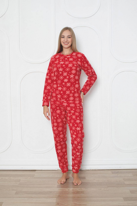 Pijama cocolino dama, soft polar, imprimeu fulgi nea de Craciun, rosu 505 [2]