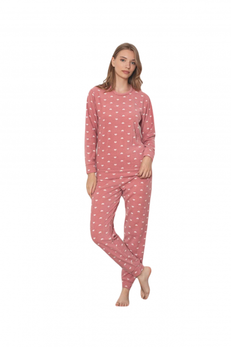 Pijama cocolino dama, soft polar, imprimeu inimioare, corai 502 [3]