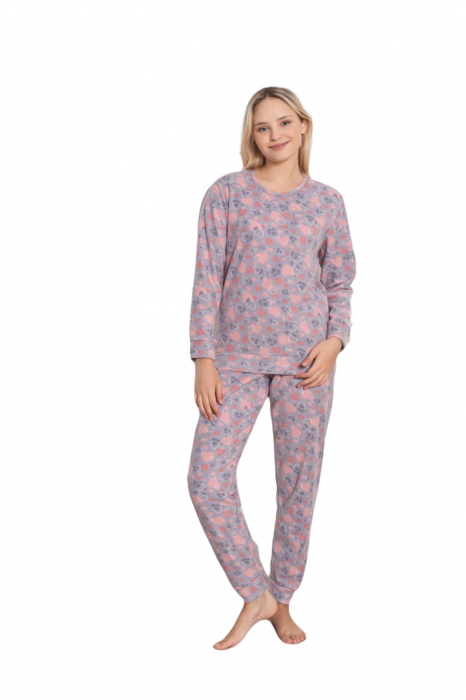 Pijama cocolino dama, soft polar, imprimeu inimioare, gri 519 [3]