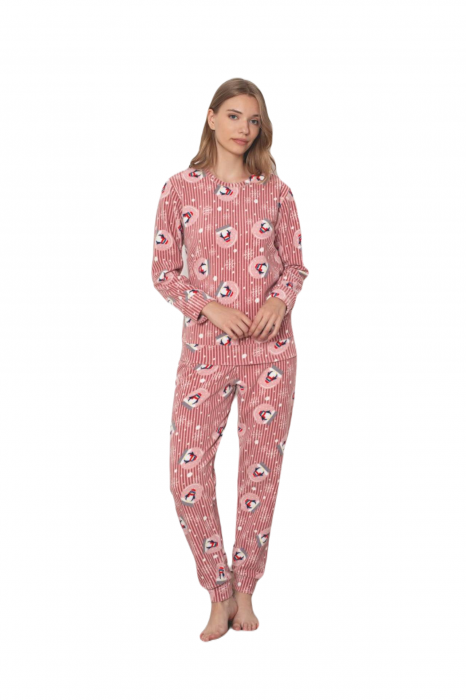 Pijama cocolino dama, soft polar, imprimeu pinguini de Craciun, corai 500 [3]
