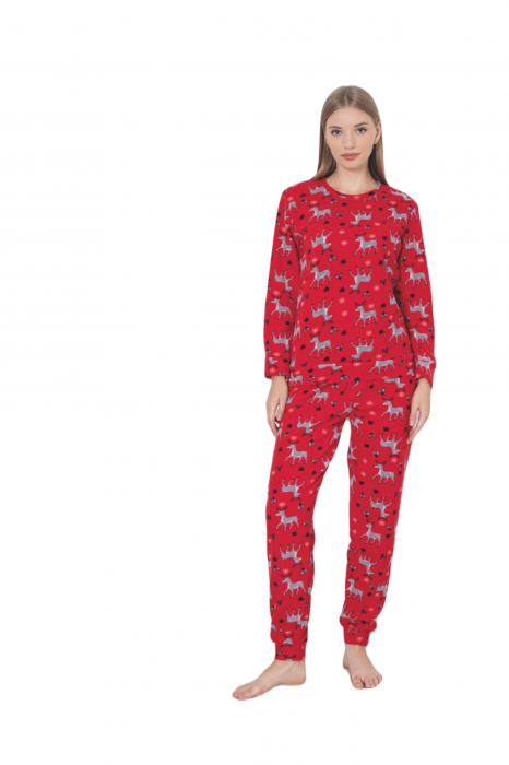 Pijama cocolino dama, soft polar, imprimeu Reni de Craciun, rosu 518 [3]