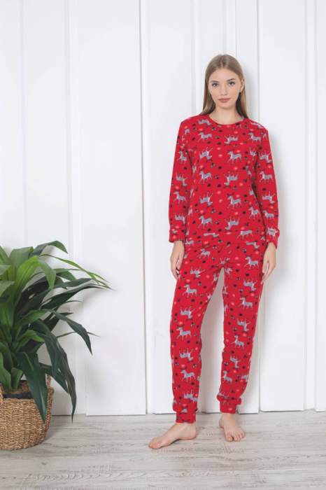 Pijama cocolino dama, soft polar, imprimeu Reni de Craciun, rosu 518 [2]