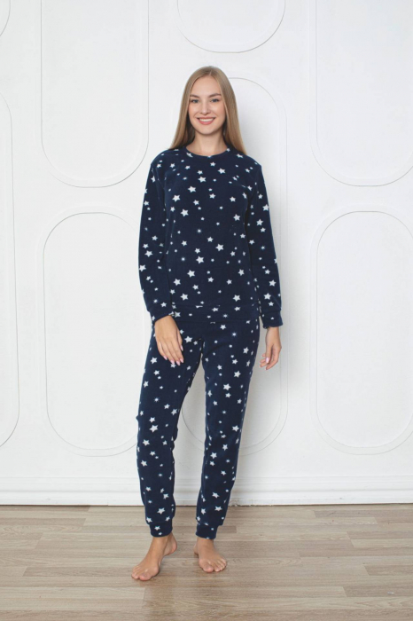Pijama cocolino dama, soft polar, imprimeu stelute Craciun, Bleumarin 509 [2]