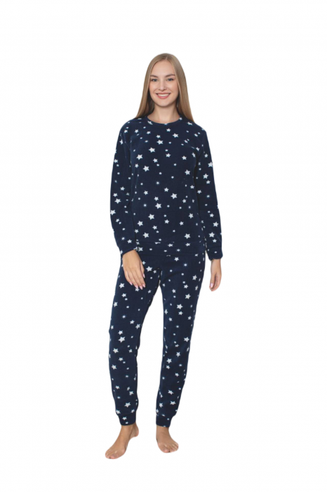 Pijama cocolino dama, soft polar, imprimeu stelute Craciun, Bleumarin 509 [3]