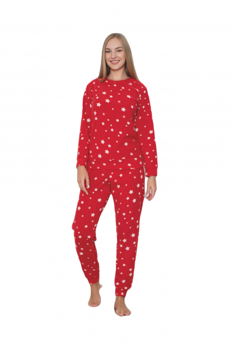 Pijama cocolino dama, soft polar, imprimeu stelute Craciun, rosu 507 [3]