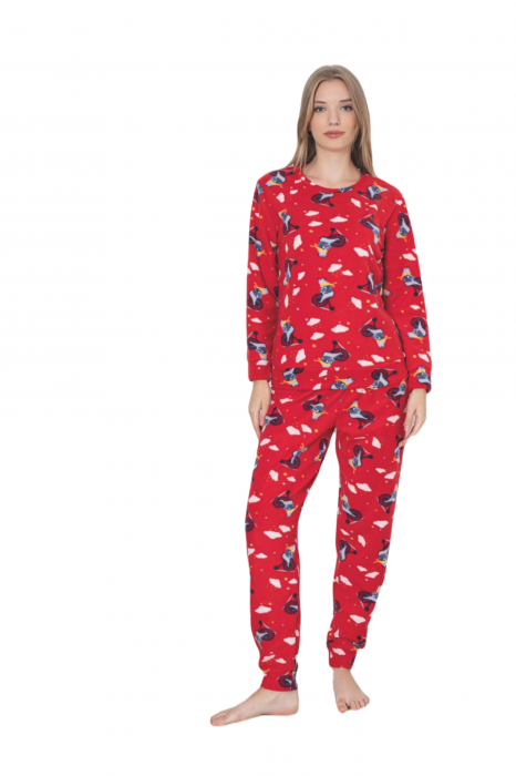 Pijama cocolino dama, soft polar, imprimeu Ursulet de Craciun, rosu 517 [3]