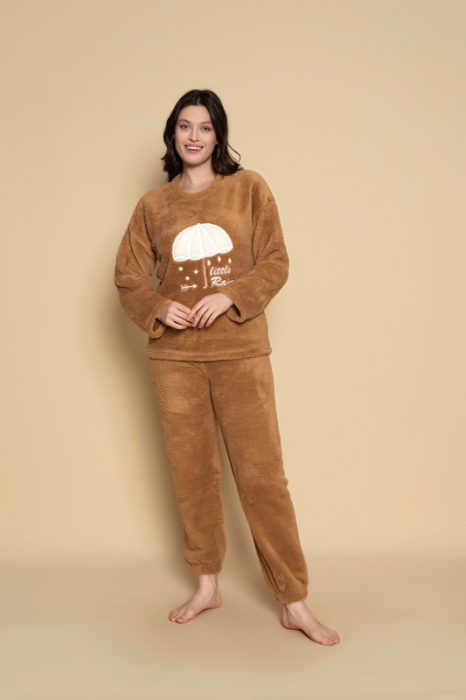 Pijama cocolino dama polar, pufoasa si calduroasa, maro 477 [3]