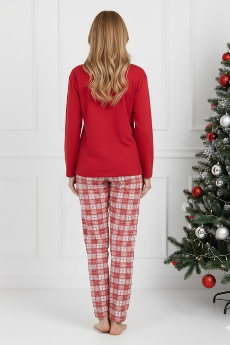 Pijama Craciun bumbac vatuit Dama, Bluza si Pantaloni lung, rosu 16397 [3]