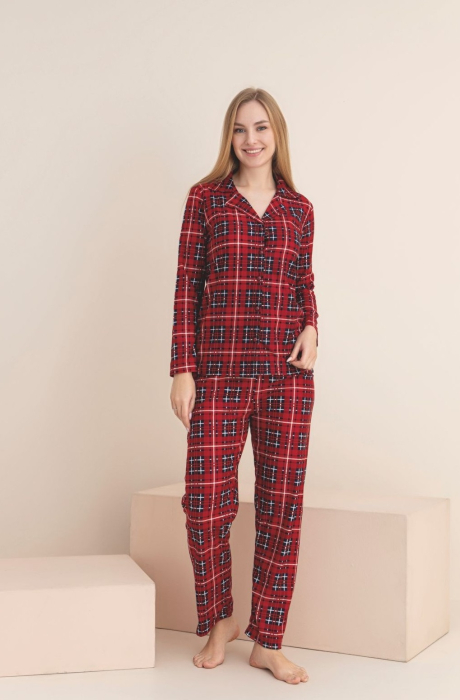 Pijama cu nasturi dama Rosie de Craciun in carouri 5010 [2]