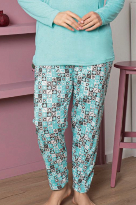 Pijama dama batal marime mare, bumbac, imprimeu amour, albastru, embody.ro [2]