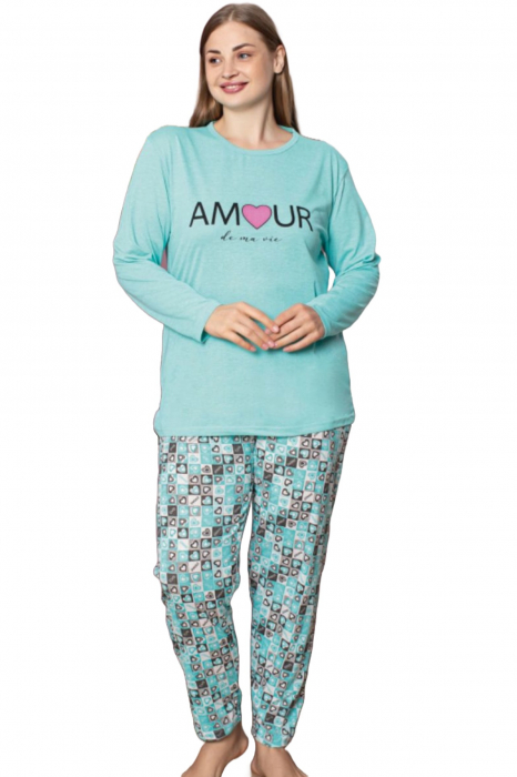 Pijama dama batal marime mare, bumbac, imprimeu amour, albastru, embody.ro [4]