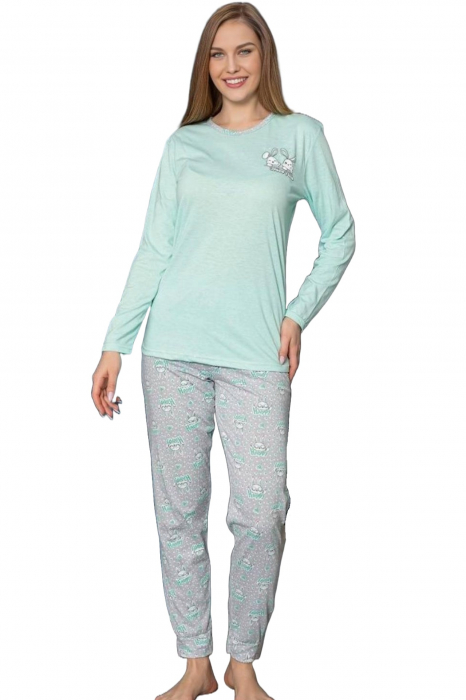 Pijama dama bumbac, confortabila, cu imprimeu iepurasi, vernil 820, embody.ro [3]