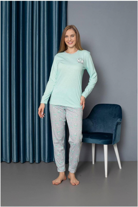 Pijama dama bumbac, confortabila, cu imprimeu iepurasi, vernil 820, embody.ro [2]