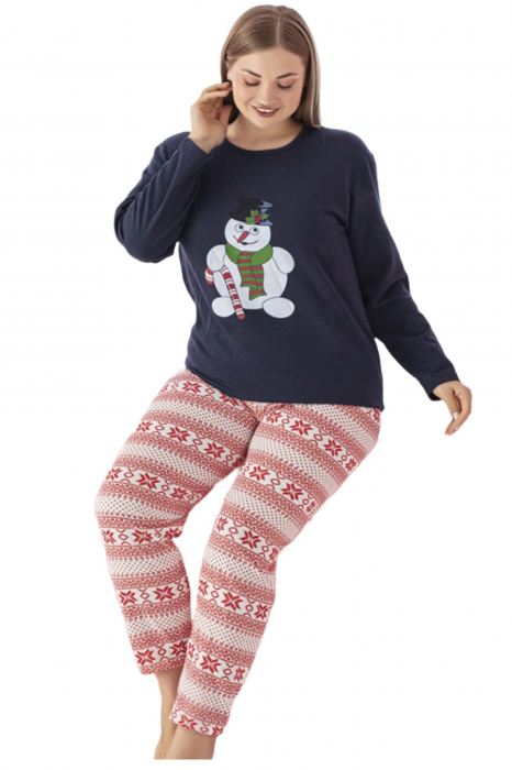 Pijama dama bumbac, marime mare-batal, confortabila, cu imprimeu Craciun Om de zapada [4]