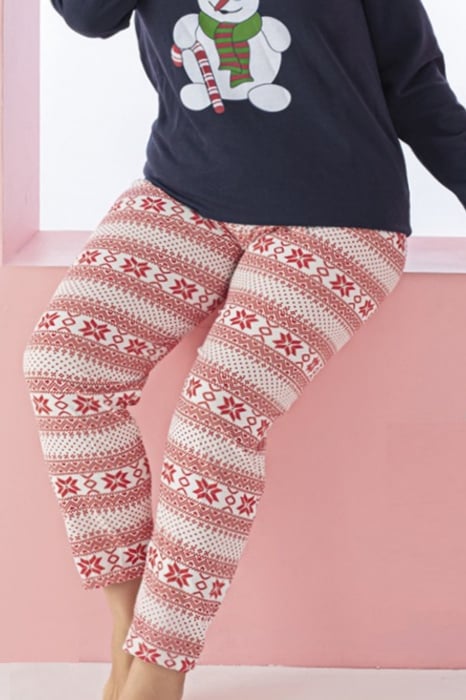 Pijama dama bumbac, marime mare-batal, confortabila, cu imprimeu Craciun Om de zapada [2]