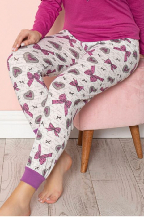 Pijama dama bumbac, confortabila, cu imprimeu inimioara, roz, embody.ro [2]
