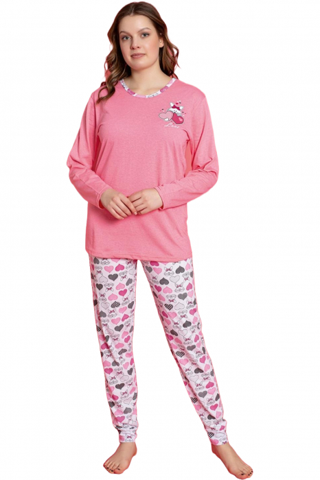 Pijama dama bumbac, confortabila, cu imprimeu love cats, roz, embody.ro [5]