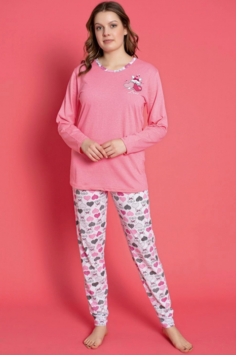 Pijama dama bumbac, confortabila, cu imprimeu love cats, roz, embody.ro [2]