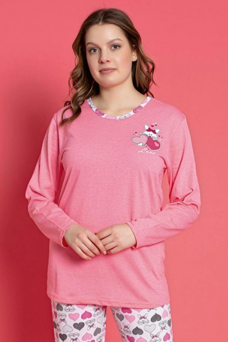 Pijama dama bumbac, confortabila, cu imprimeu love cats, roz, embody.ro [3]