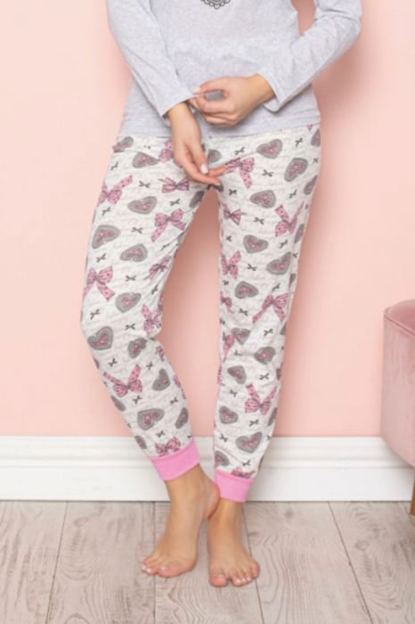 Pijama dama bumbac, confortabila, cu imprimeu inimioara, gri, embody.ro [3]