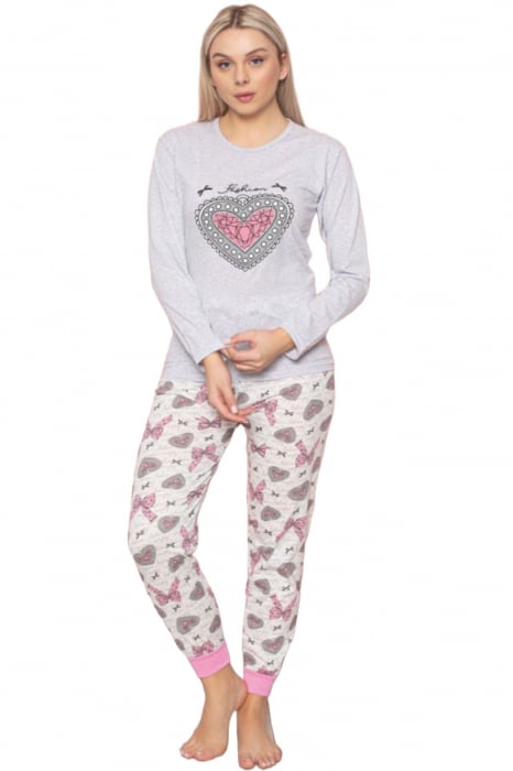 Pijama dama bumbac, confortabila, cu imprimeu inimioara, gri, embody.ro [5]