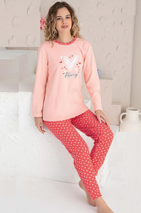 Pijama dama bumbac, confortabila, cu imprimeu Always, roz [2]