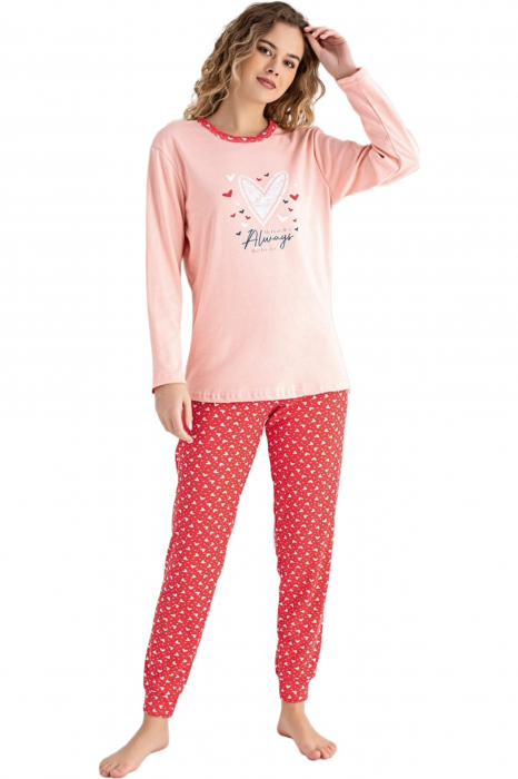 Pijama dama bumbac, confortabila, cu imprimeu Always, roz [5]
