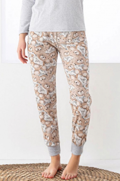 Pijama dama bumbac, confortabila, cu imprimeu Ursulet, gri, embody.ro [4]