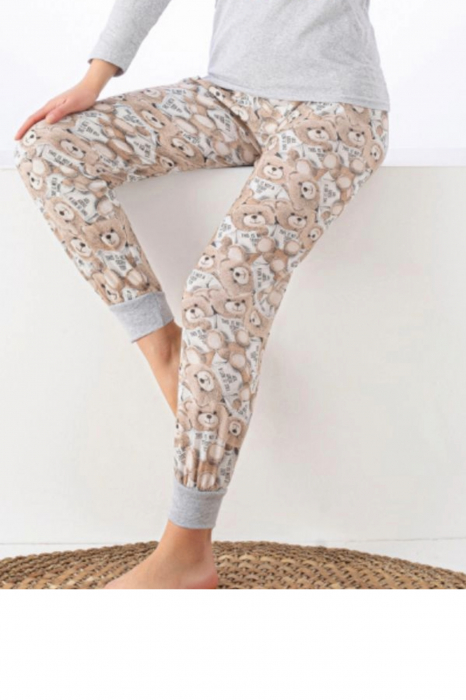 Pijama dama bumbac, confortabila, cu imprimeu Ursulet, gri, embody.ro [2]