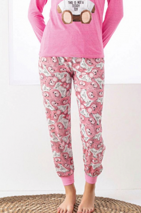 Pijama dama bumbac, confortabila, cu imprimeu Ursulet, roz, embody.ro [4]