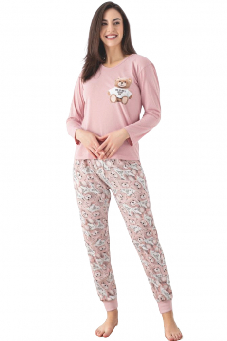 Pijama dama bumbac, confortabila, cu imprimeu Ursulet, corai, embody.ro [4]