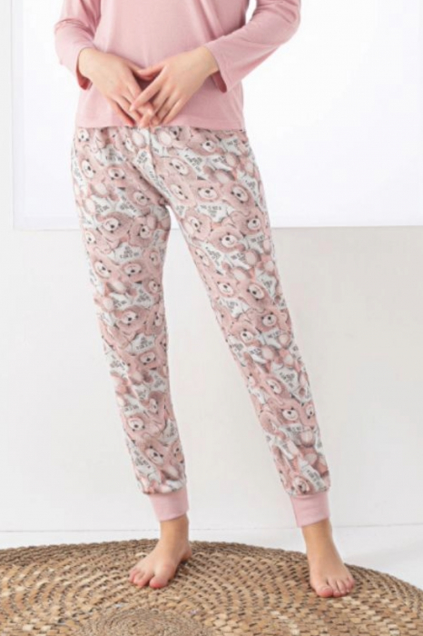 Pijama dama bumbac, confortabila, cu imprimeu Ursulet, corai, embody.ro [2]
