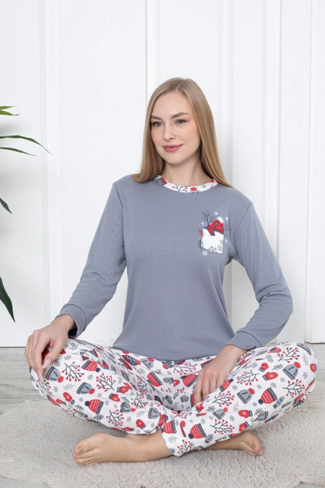 Pijama dama bumbac, imprimeu tematica de Craciun, gri 2048, embody.ro [2]