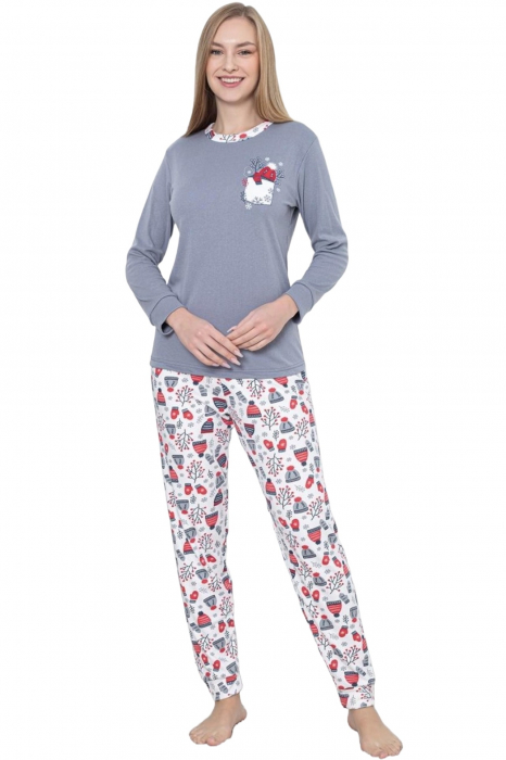 Pijama dama bumbac, imprimeu tematica de Craciun, gri 2048, embody.ro [3]